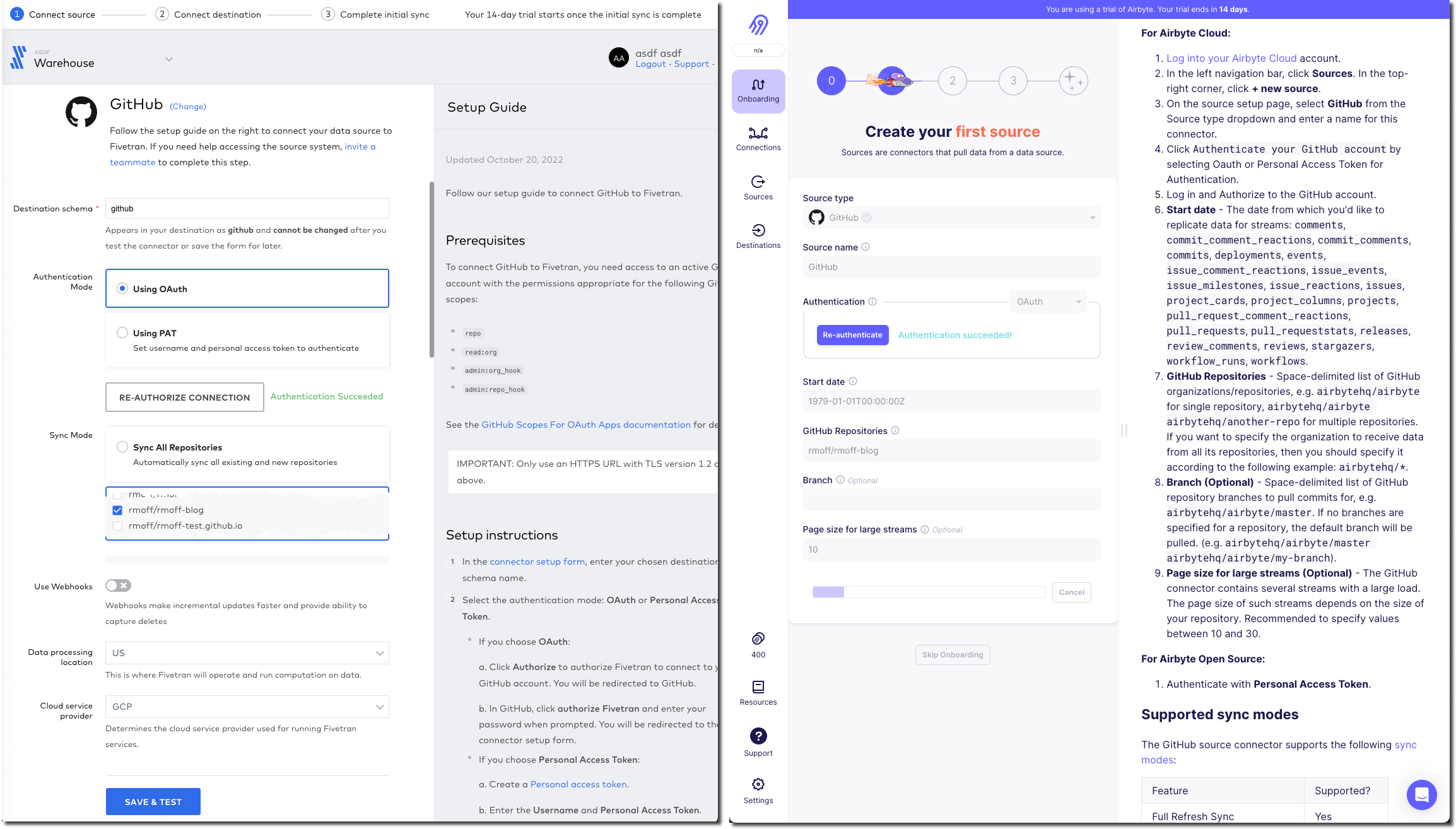 Fivetran and Airbyte - testing a connector